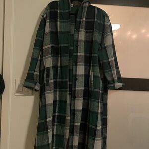 Green plaid over coat with hoodie never use